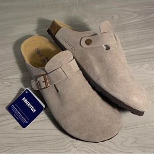 Birkenstock Taupe Suede Clogs